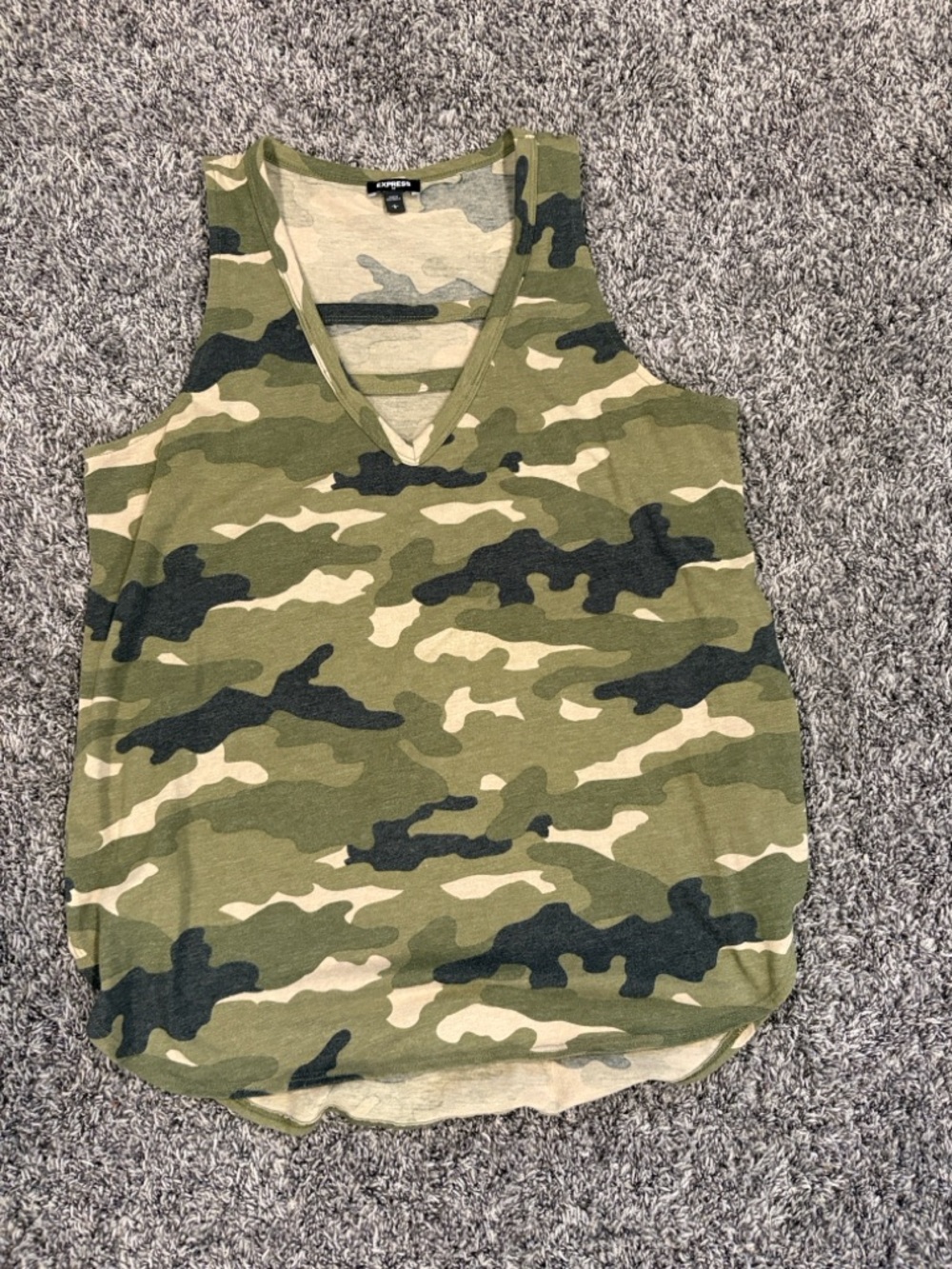 Express Olive & Tan Camo V-Neck Tank Top